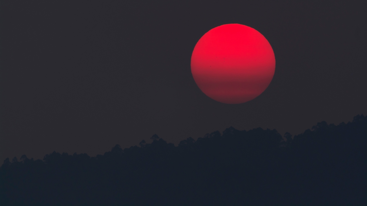 Red moon, sunset, mountains, nature