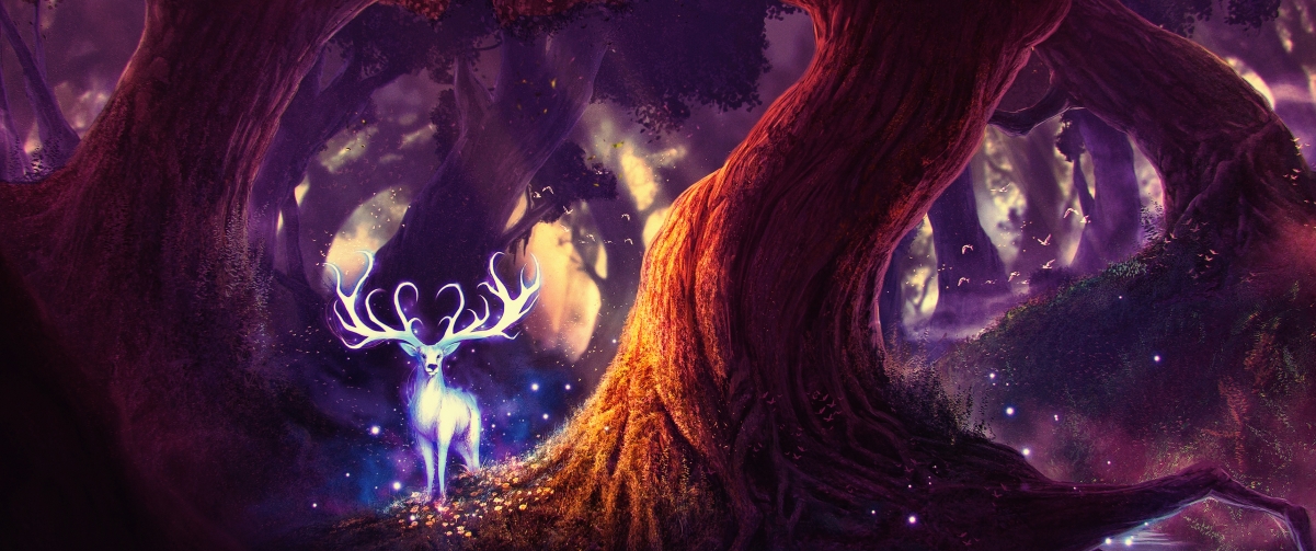 Dark forest deer fantasy art only