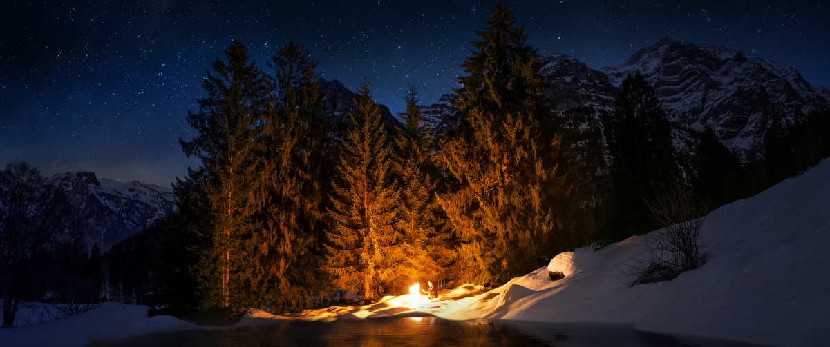 Dark night starry sky bonfire 344