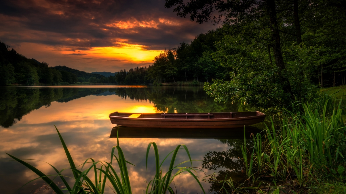 River sunset tree sky boat tree