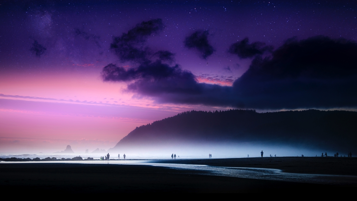 Beach starry sunset 4k wind