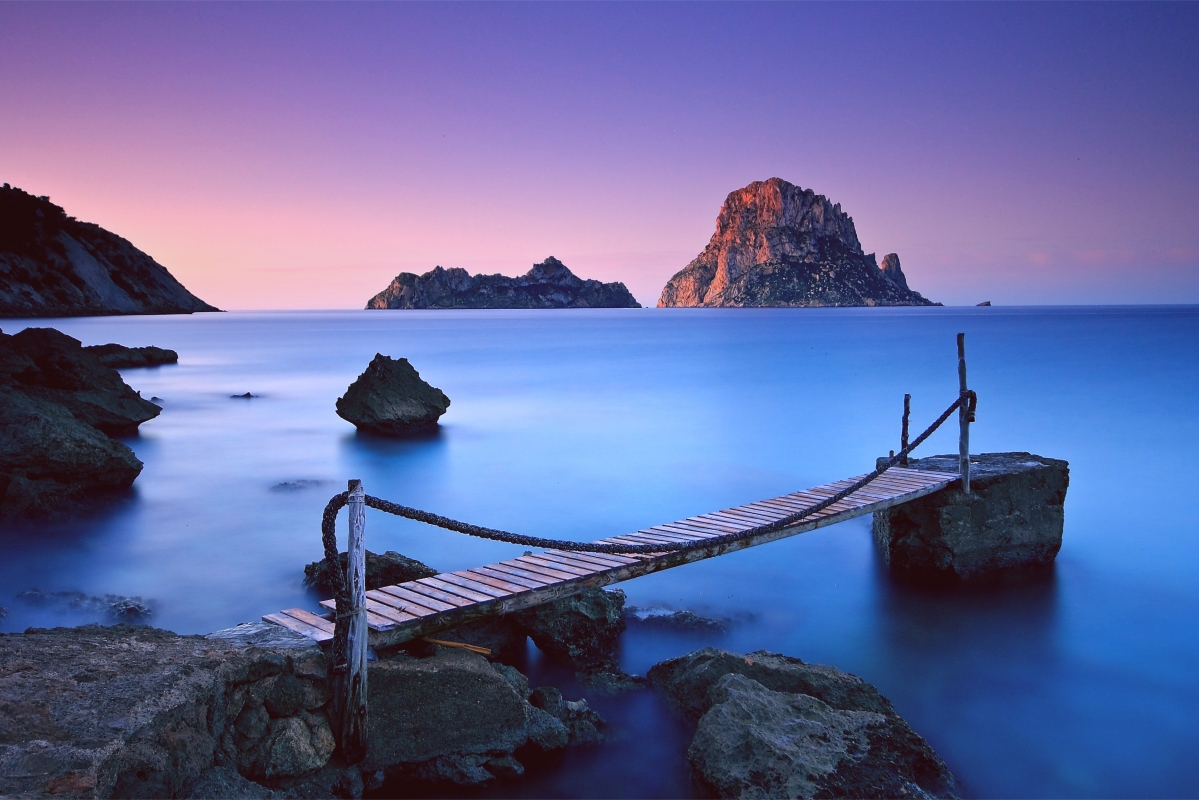 Coast, night, chain bridge, blue