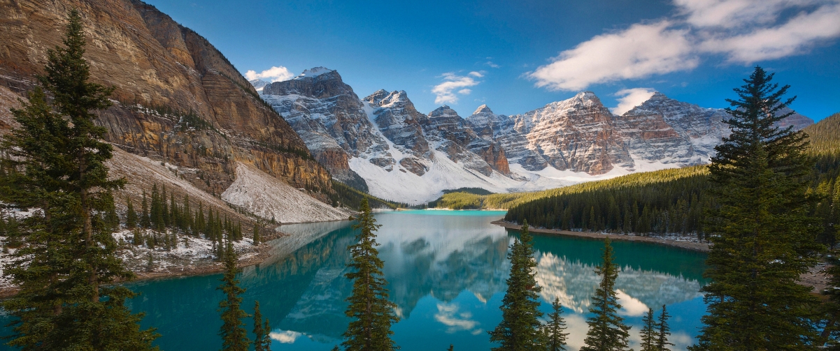 Mountain lake landscape reflection 3440x