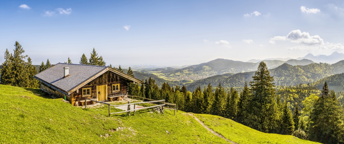 Alpine mountain hut sky forest