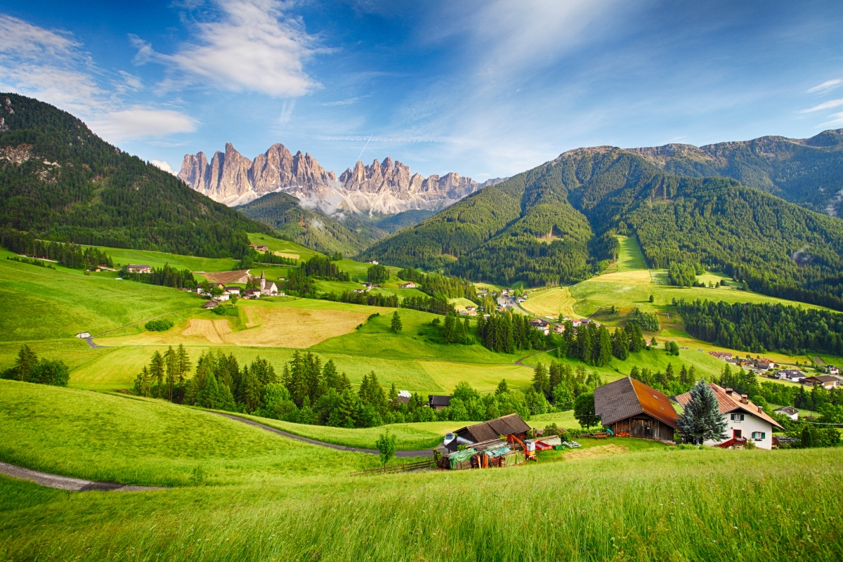 Alpine houses woods beautiful wind