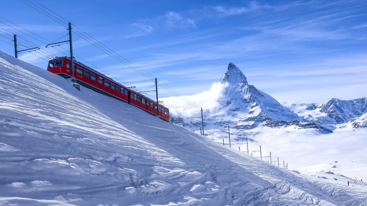 Winter natural snow scene, Zermatt, Switzerland