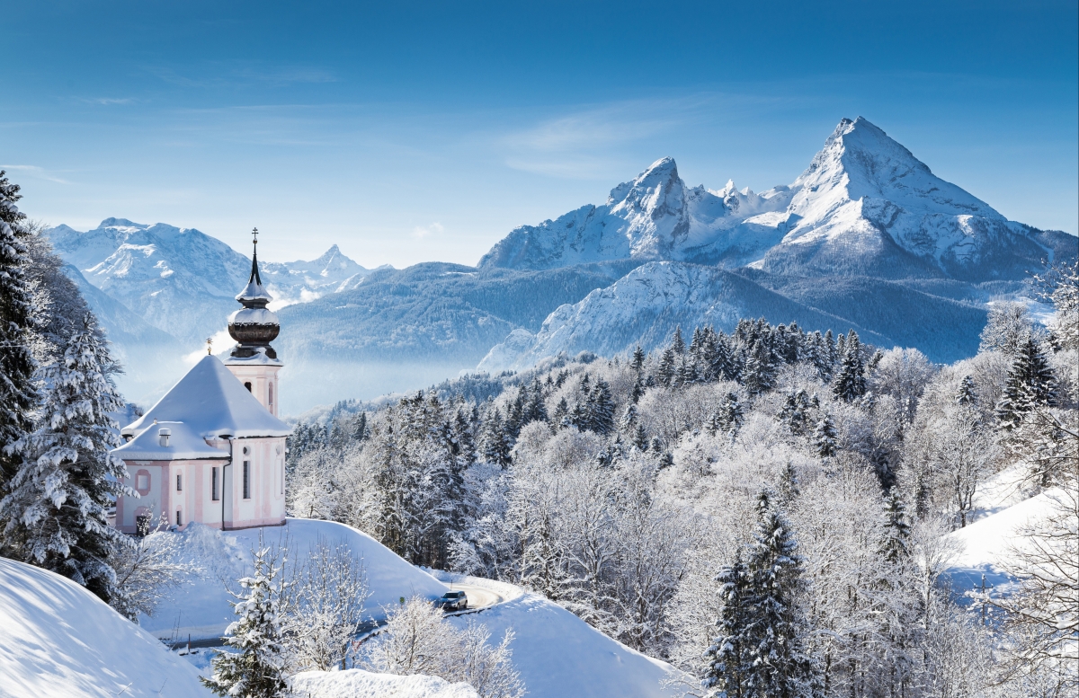 Winter mountain snow woods house landscape map