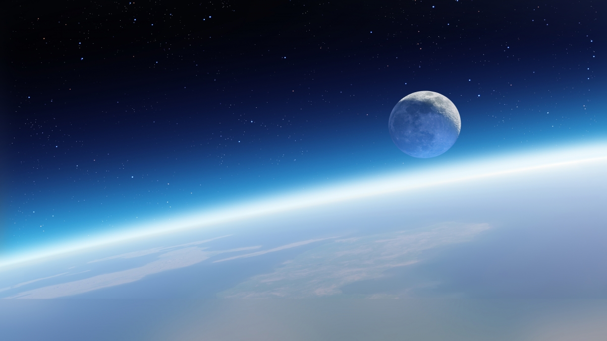 Earth and Moon 5K Wallpaper 5120x2