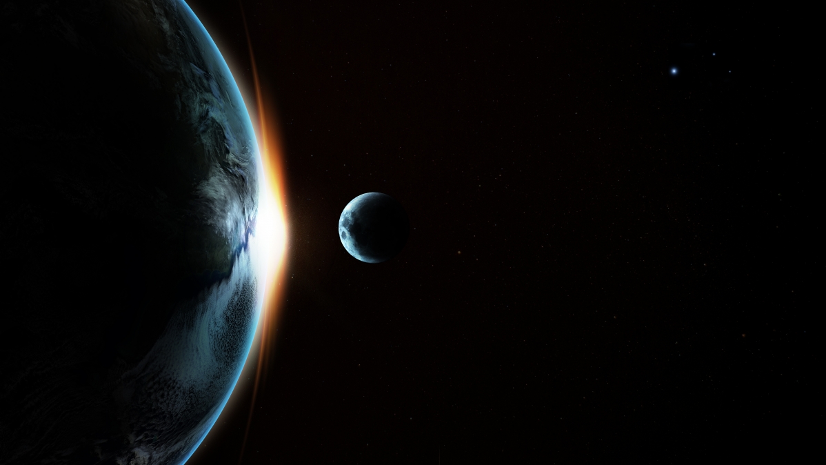 Earth Moon Transit Galaxy 8K Wall