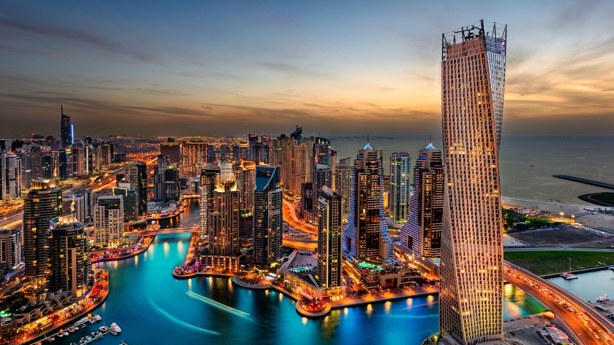 Dubai, harbour, night, tourism, wine