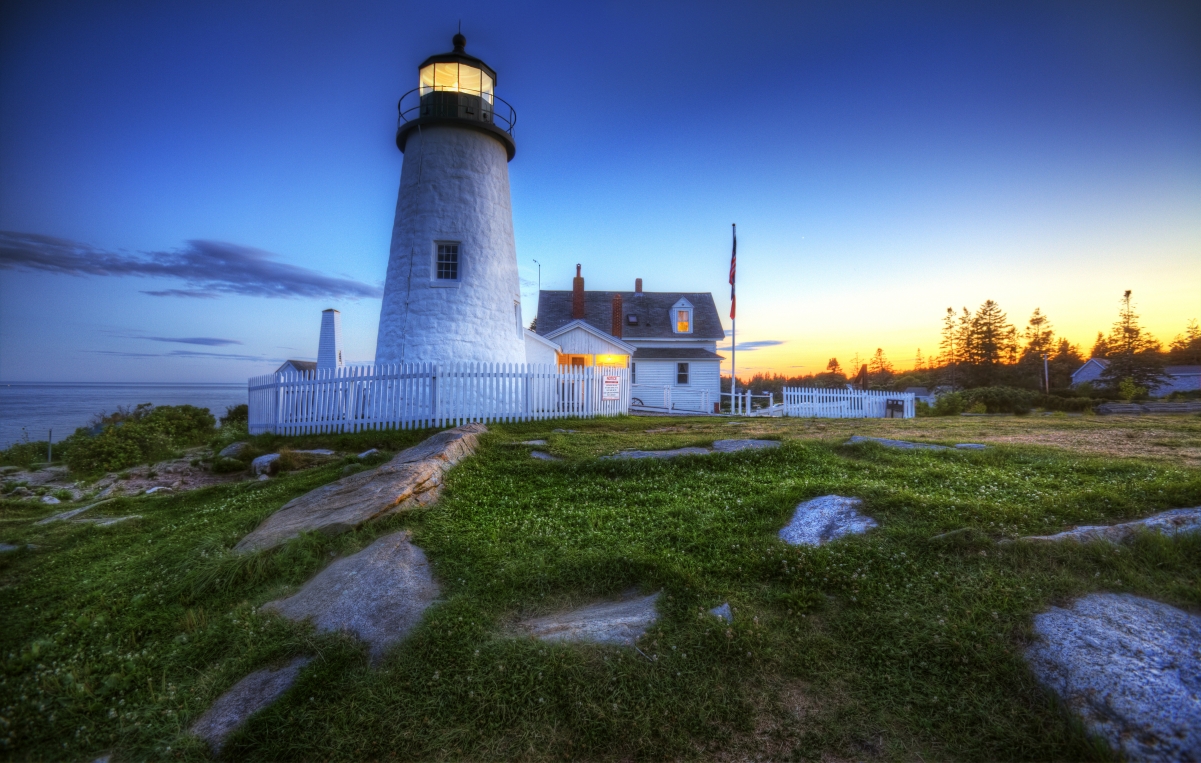 Lighthouse Sunset Grass 4K Landscape Wallpaper