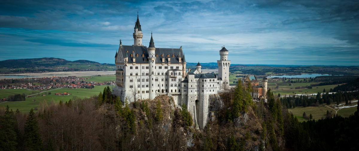Panoramic landscape of Neuschwanstein Castle, Germany