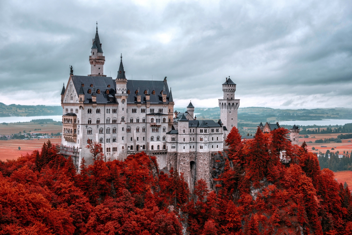 Germany Autumn Neuschwanstein Castle 4K Wind