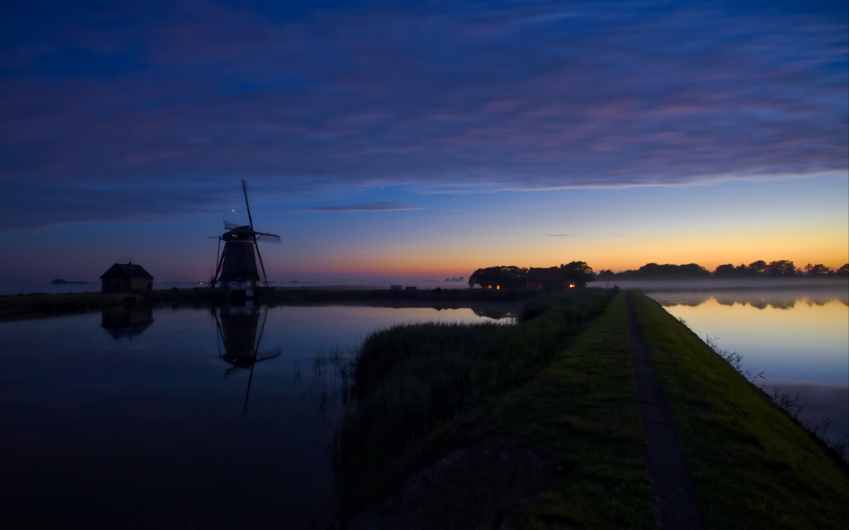 Pond windmill texel netherlands