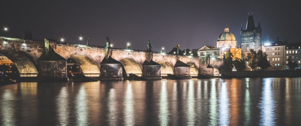 Charles Bridge 3440x1440 night view wall