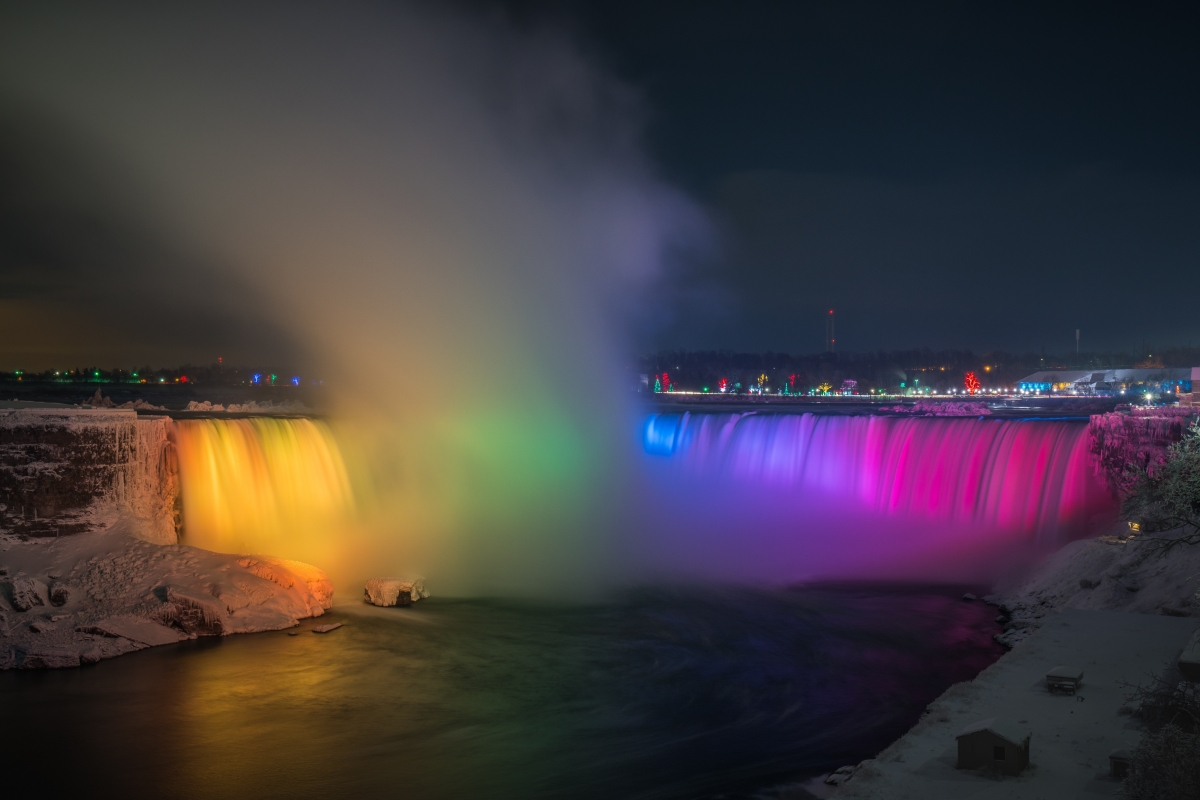 Rainbow waterfall 6k landscape picture