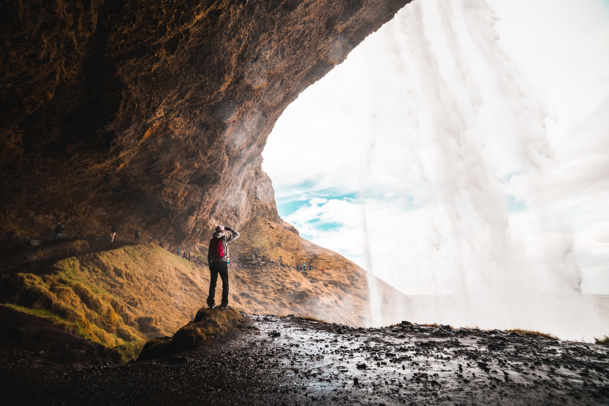 Travellers at Seljalandsfoss, Iceland
