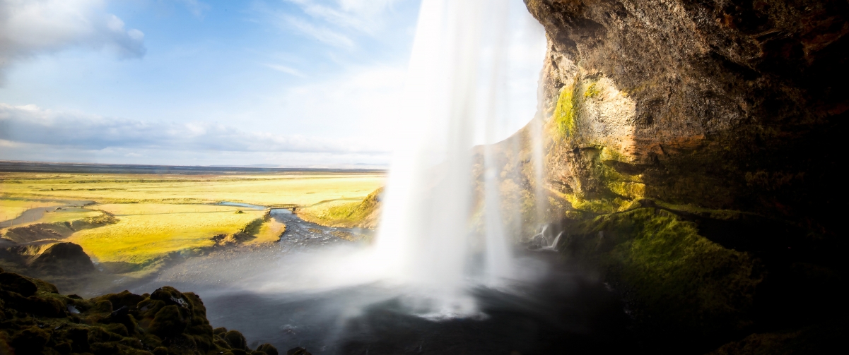 Iceland waterfall landscape 3440x1440 wall