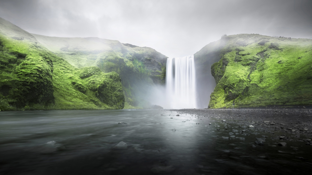 Iceland waterfall scenery 4k desktop wallpaper