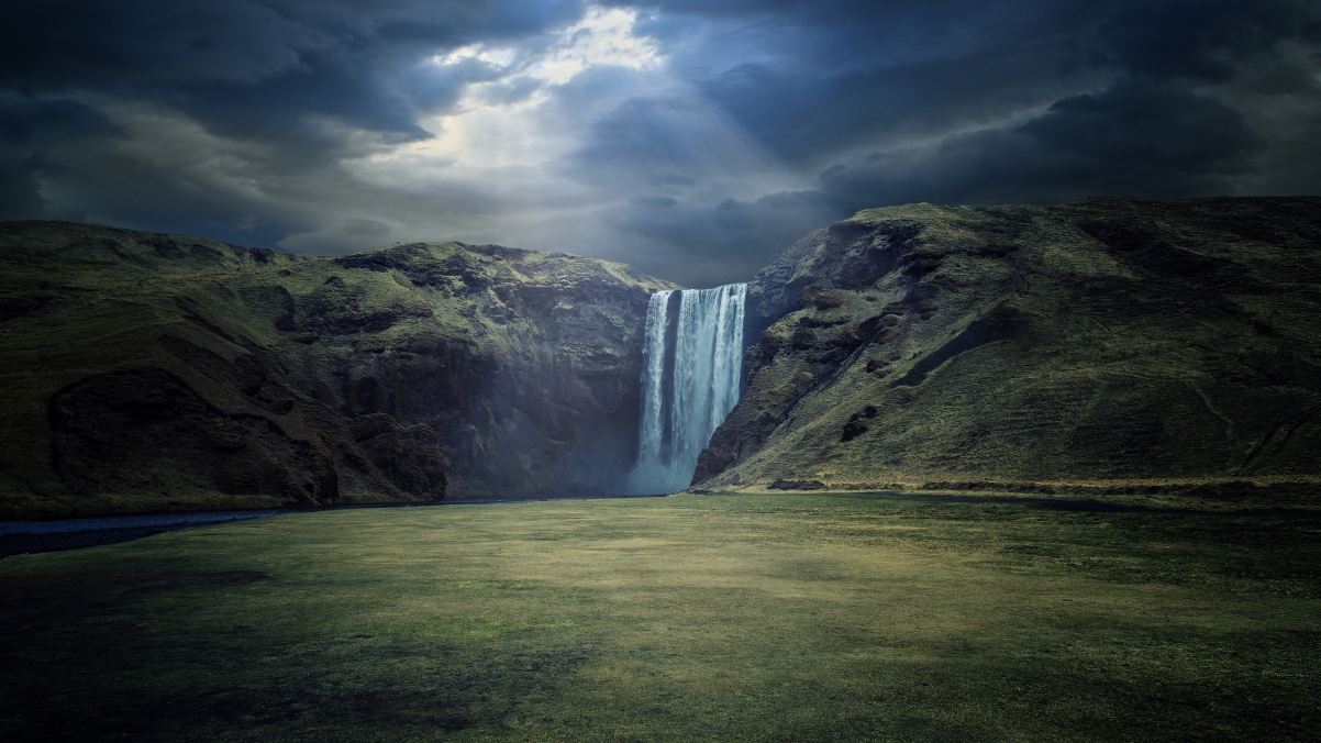 South Iceland waterfall landscape 4K wallpaper