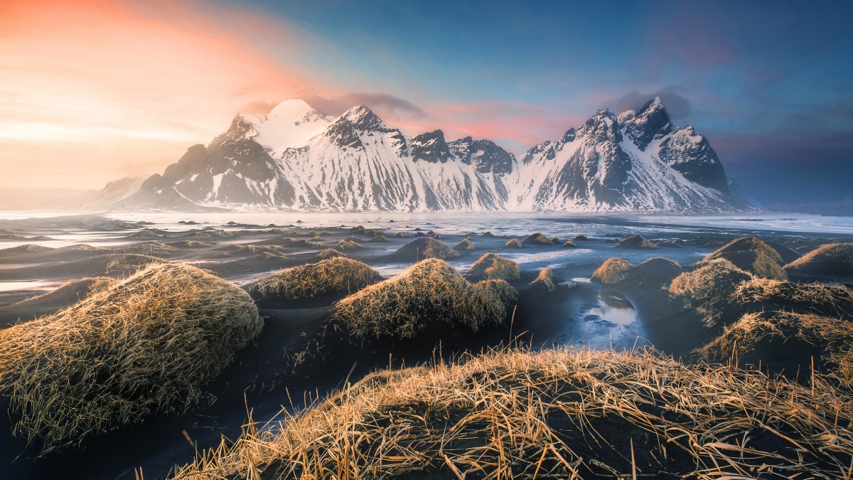 Iceland, mountains, sunset, nature scenery