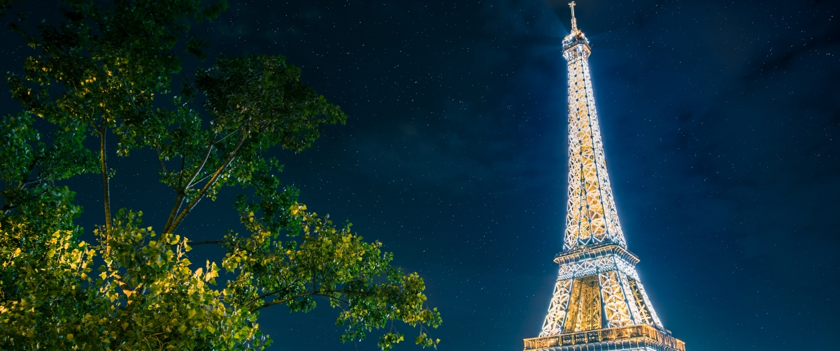 Eiffel Tower night view 3440x144