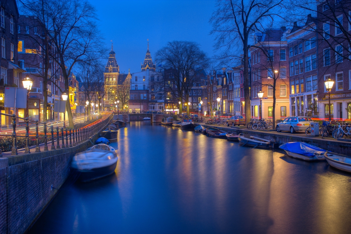 Amsterdam night canal evening