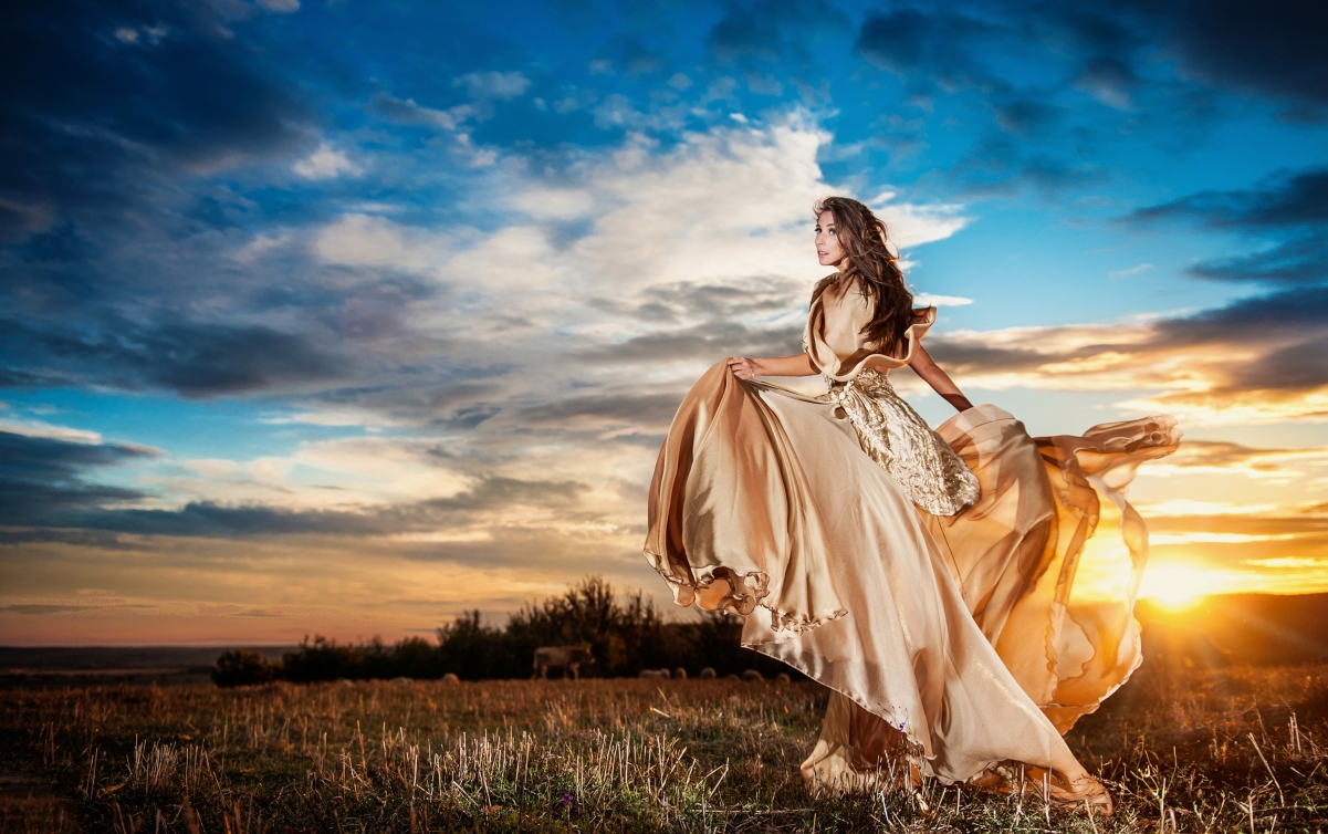 Nature sky woman long dress