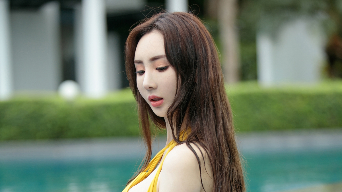 Long hair profile beauty Yu Siqi 4k wall