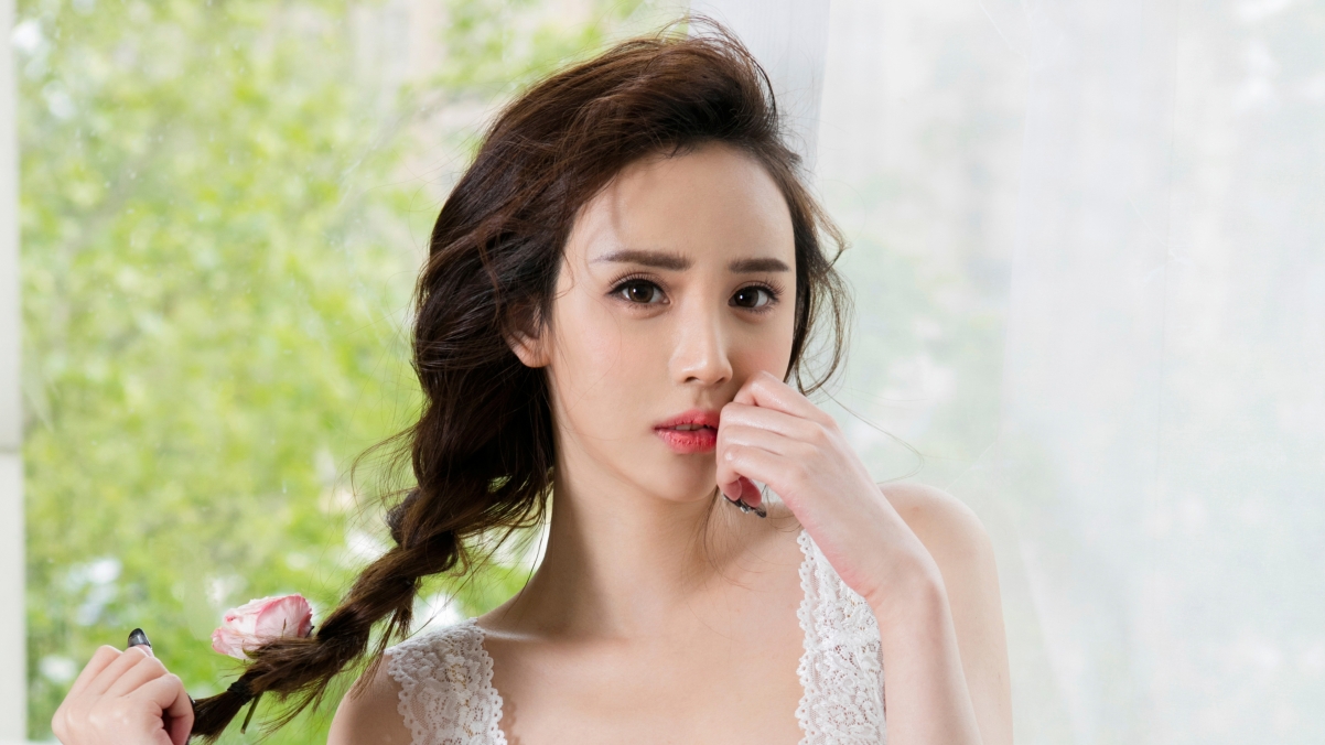 Long hair braid beauty Yu Siqi 4k wall
