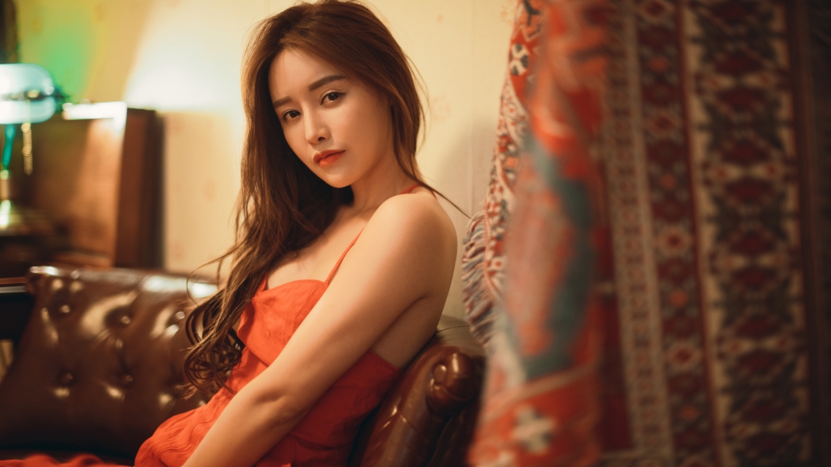 Long hair orange socks hazy beauty