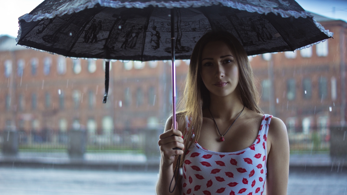 Rainy Day Umbrella Beauty Photography 4K Wall
