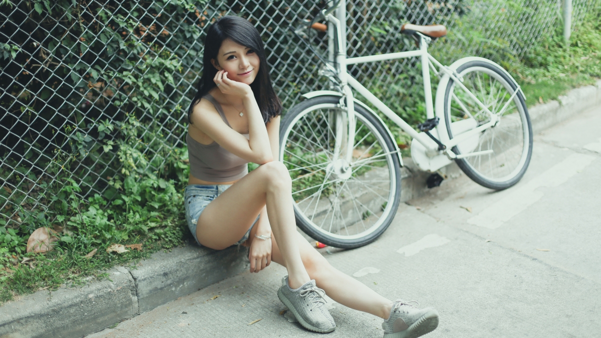 Summer bikes, long hair, cute and beautiful