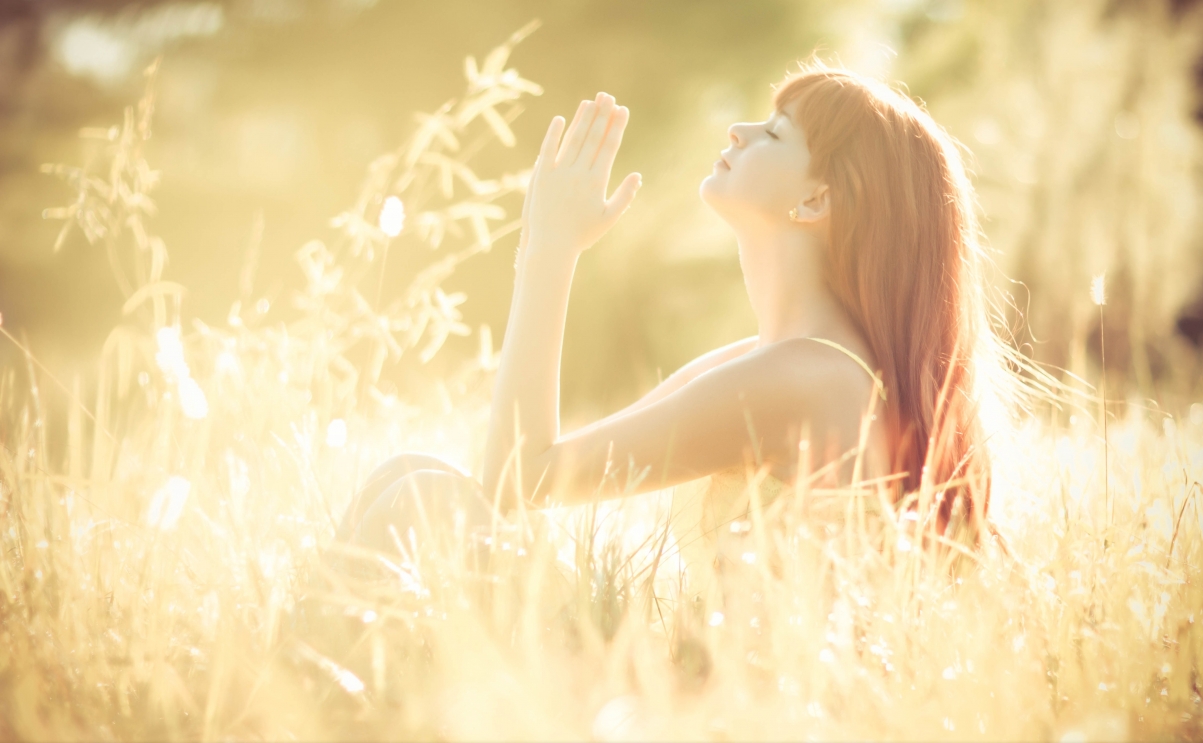 Summer outdoor beautiful woman hands folded