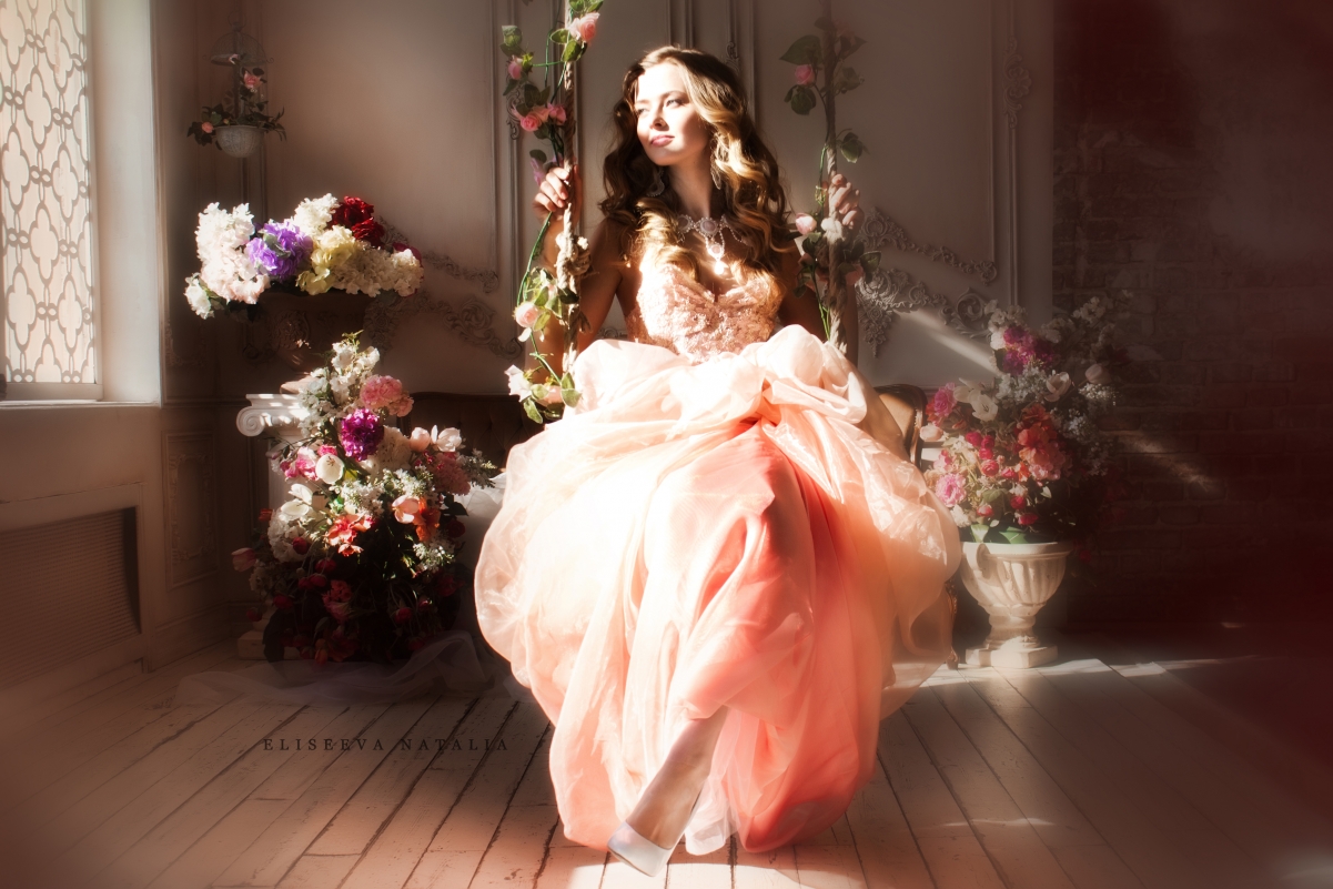 House, girl, swing, flowers, rose