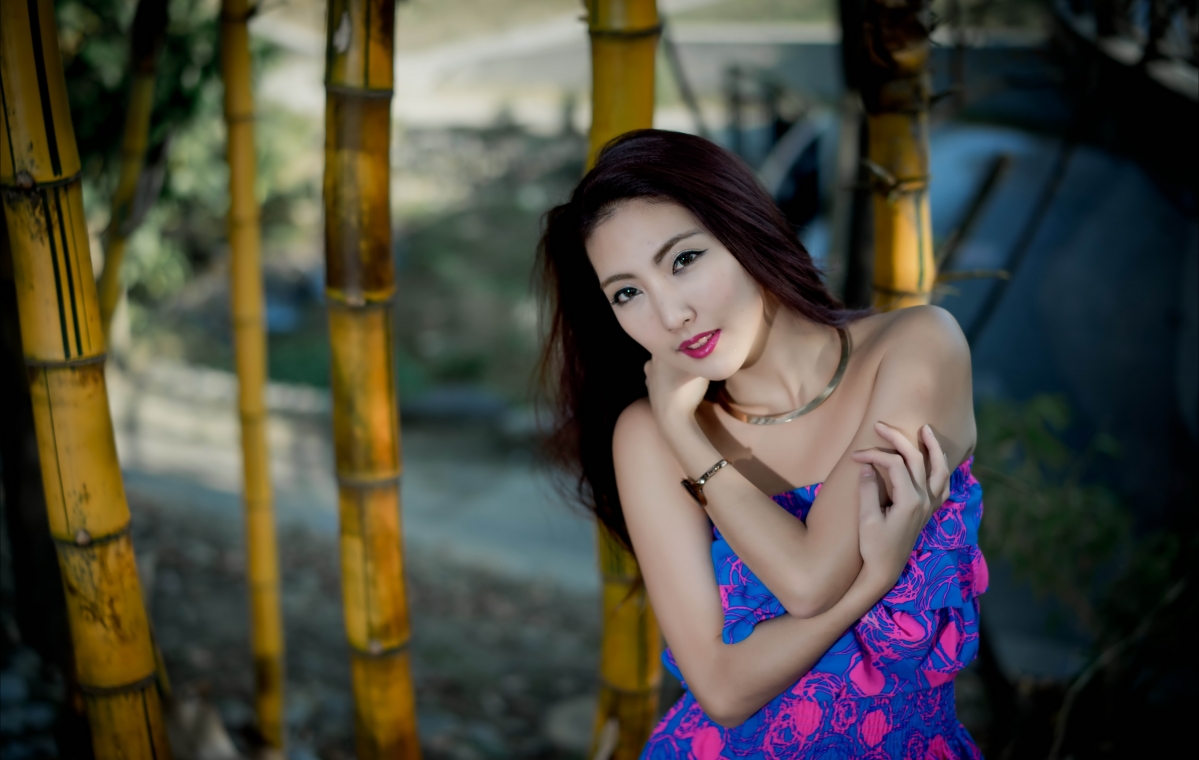 Pretty beauty in dress with bamboo 8