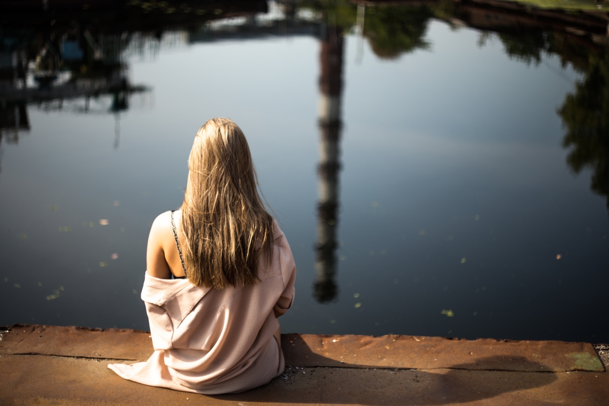 Girl pier mood lake water picture