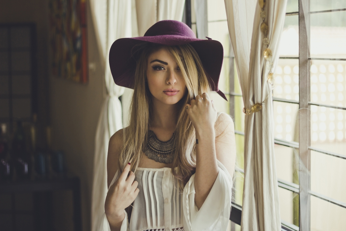 Girl blonde hat sexy beauty