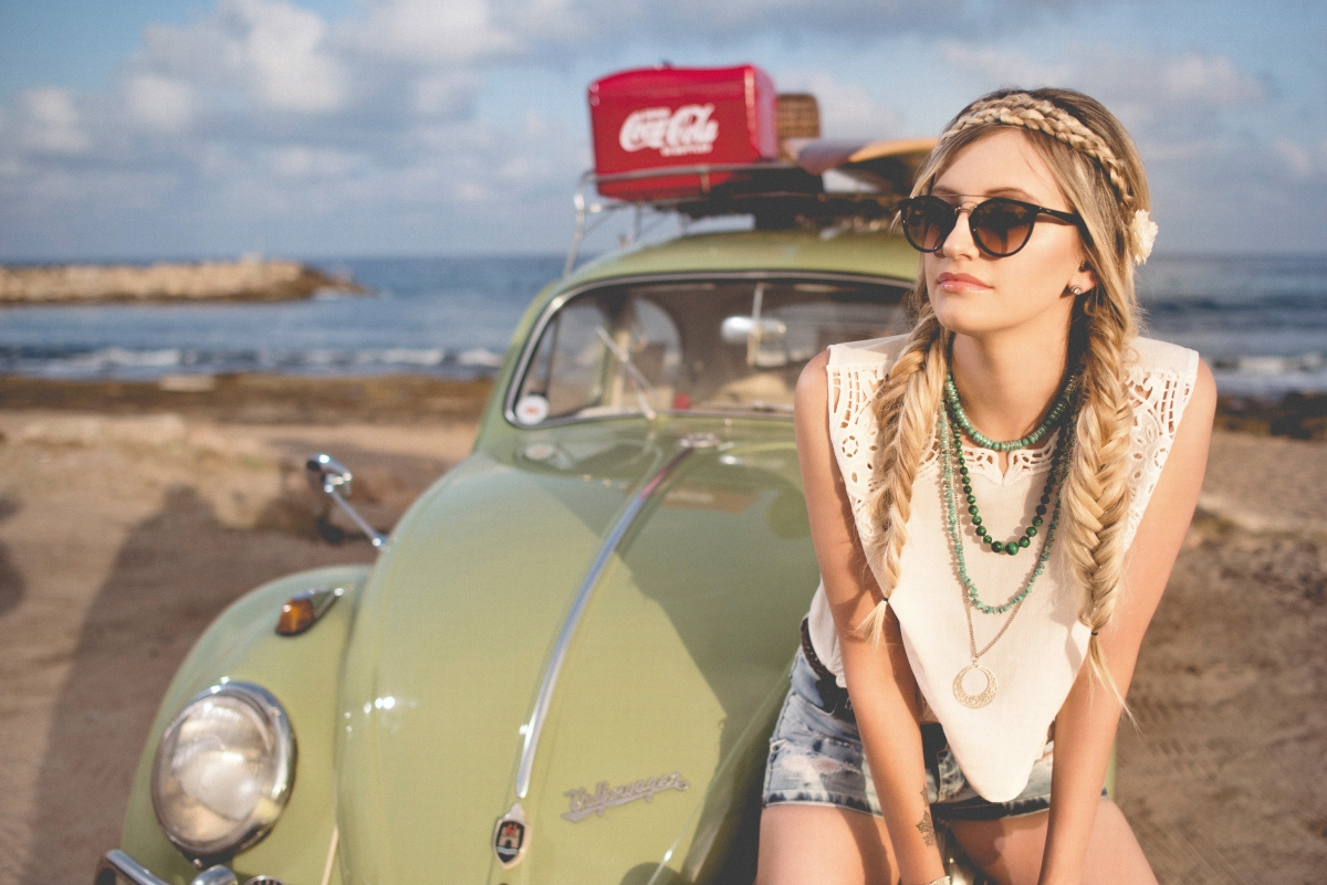 Beautiful beach classic beetle car