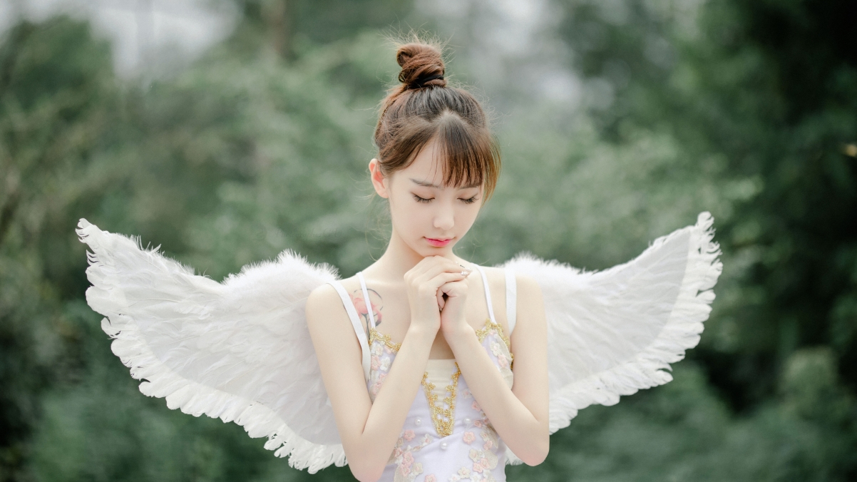 Cute angel beauty making a wish 4k computer
