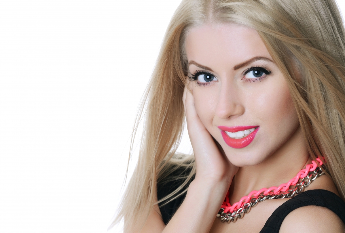 Beautiful blond woman with hand smile decoration