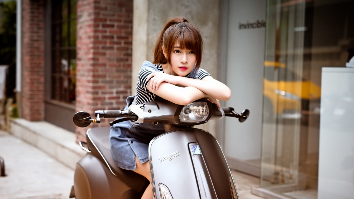 Street, motorcycle, girl, 4K beauty