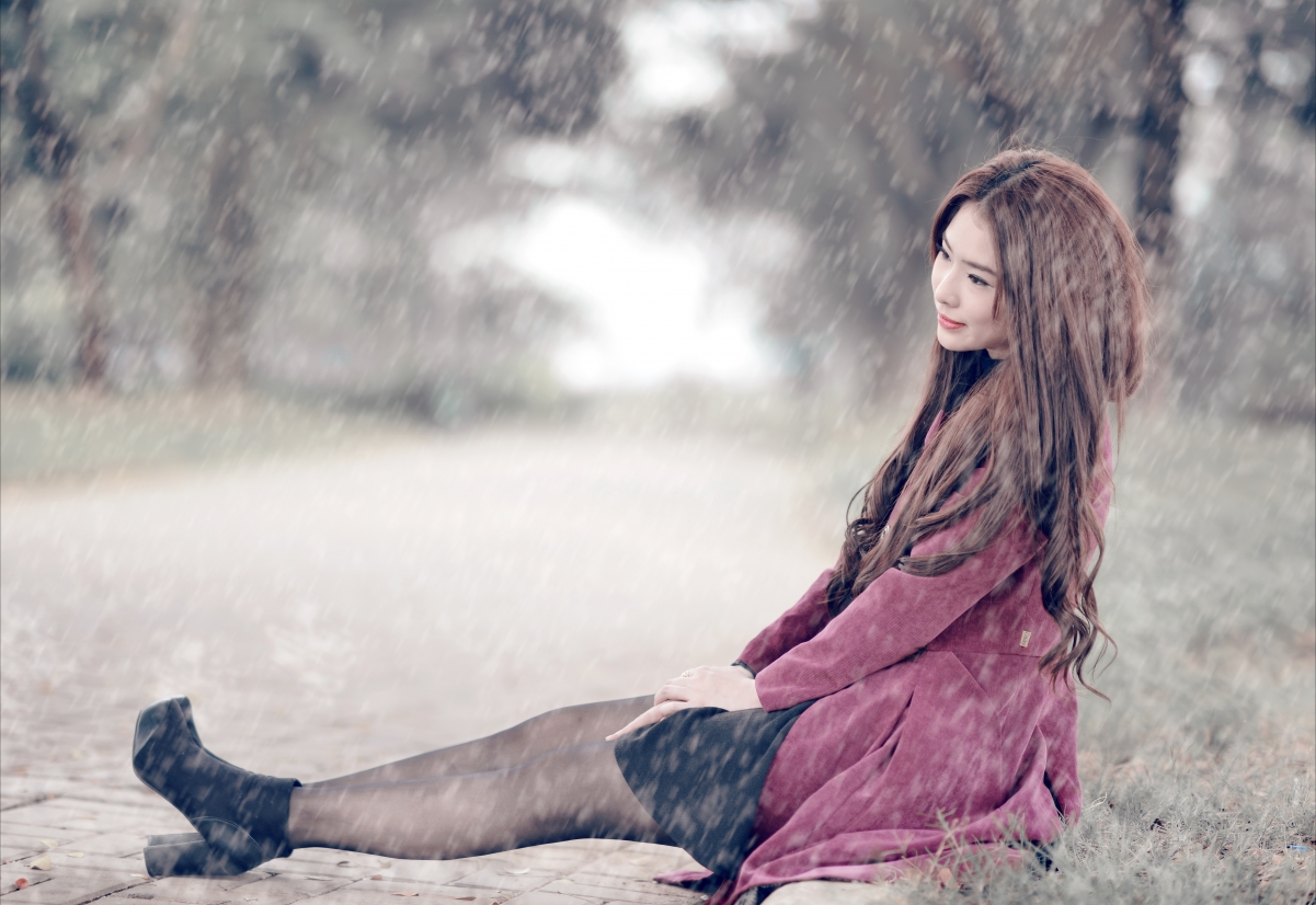 Street, road, rain, girl, beautiful photo