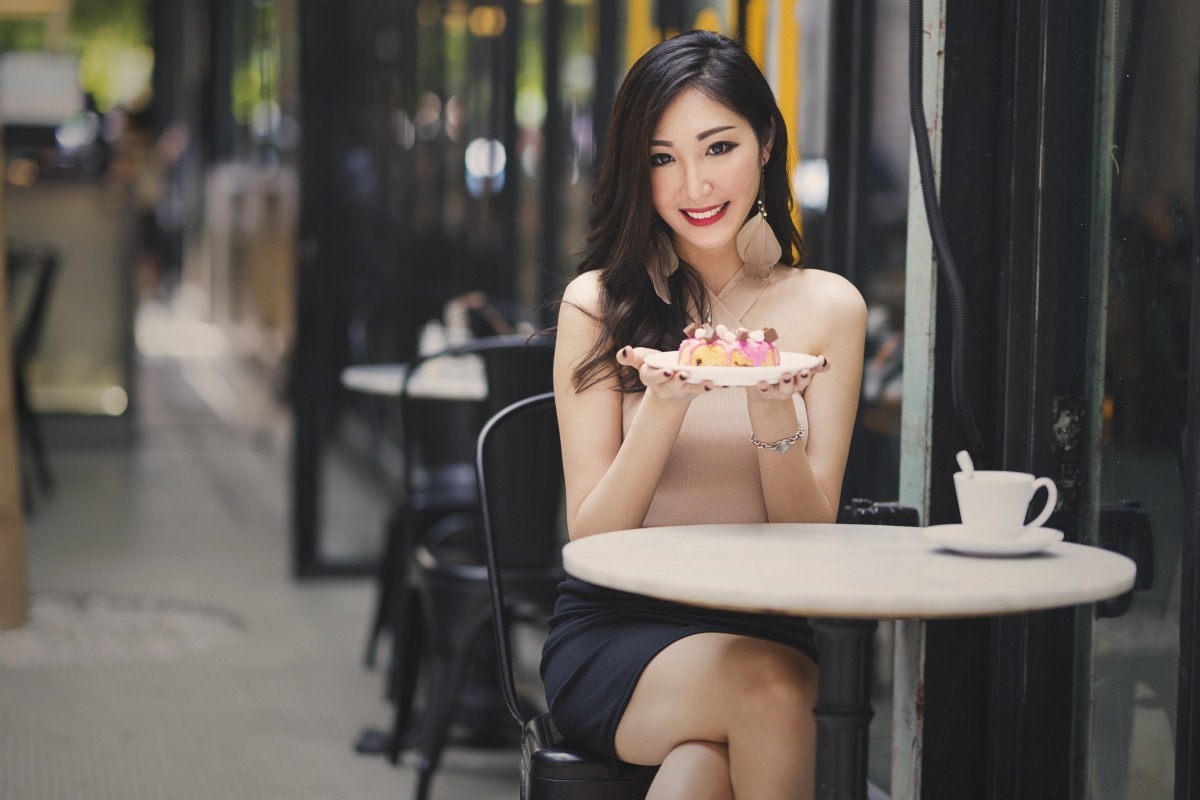 Street, cafe, girl, smile,