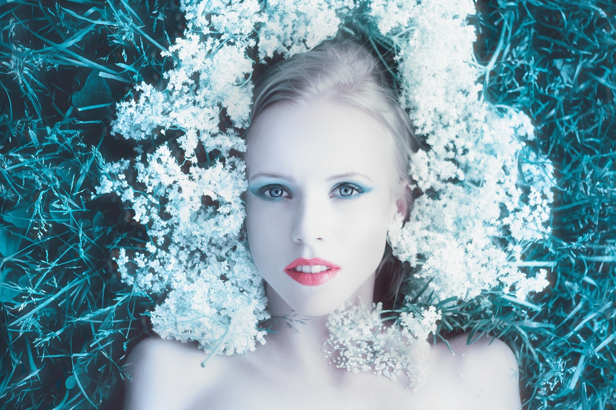 Girl with flowers fashion long hair beautiful