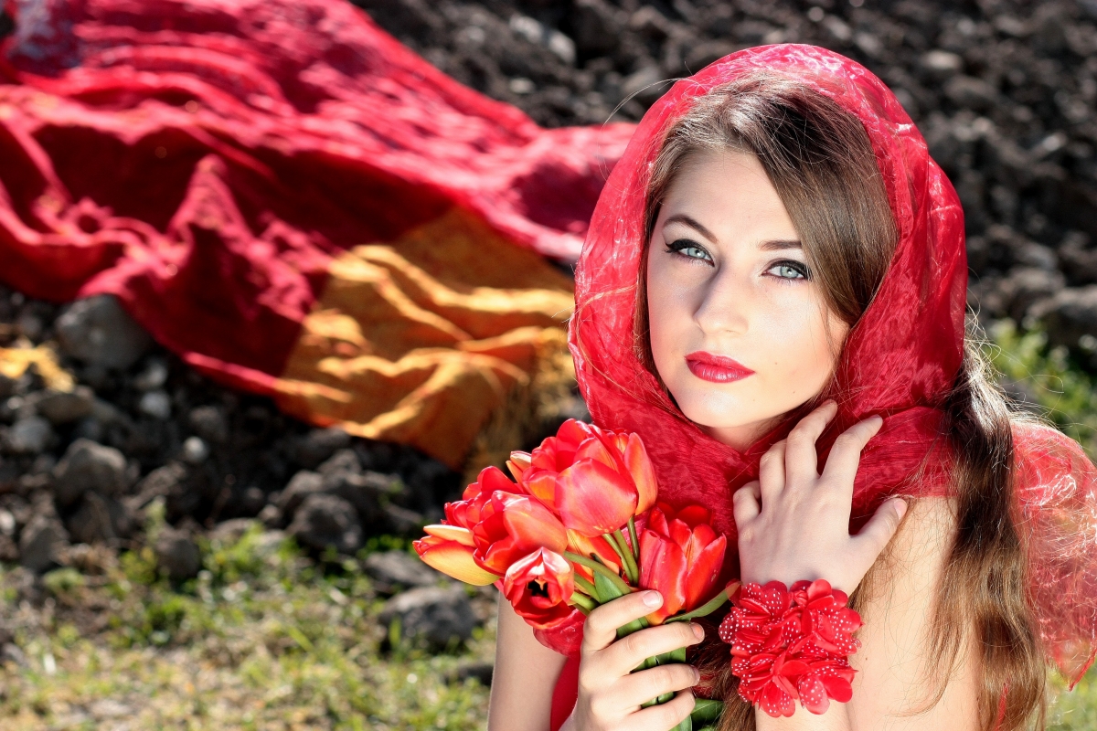 Beautiful girl with blue eyes in red turban