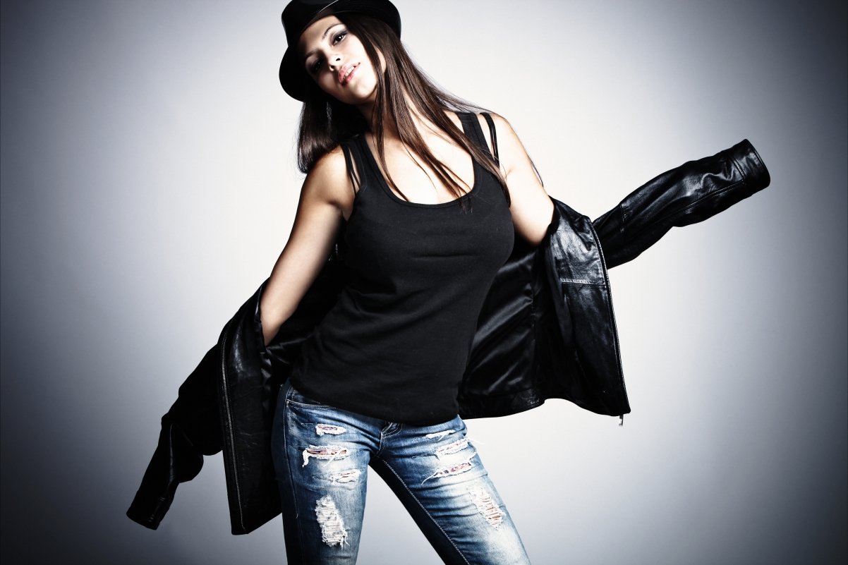 Black top jeans jacket hat
