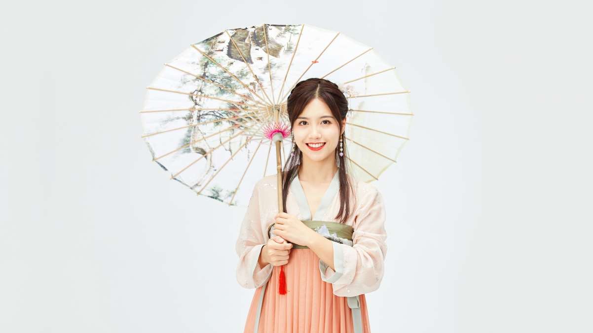 Antique Hanfu Beauty Paper Umbrella 4k Beauty