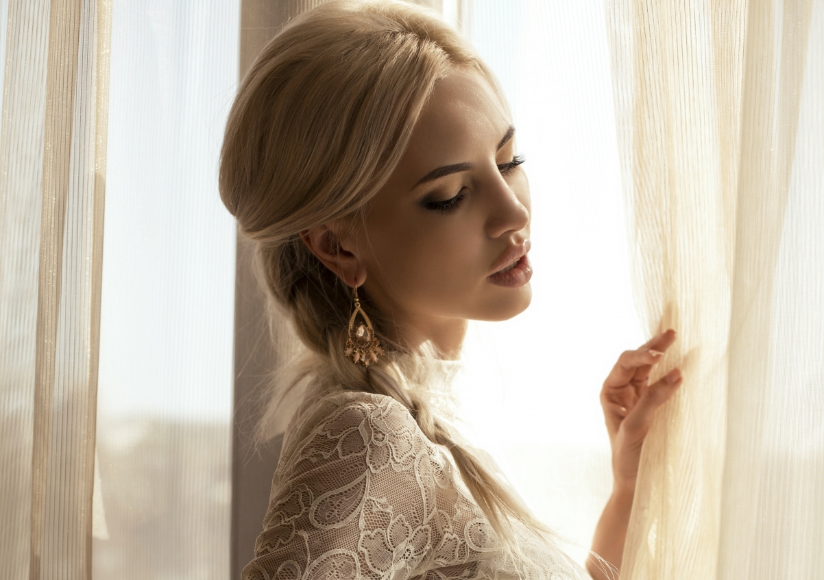 Curtain girl window blond