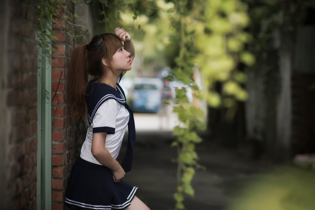 Beautiful campus girls in school uniform 4k wallpaper